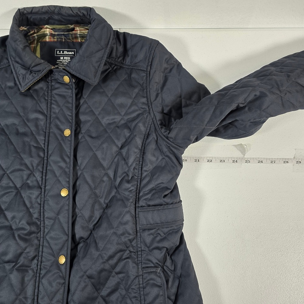 LL Bean Navy Blue Quilted Riding Jacket Plaid Lined Womens Medium Regular 284359 - Picture 2 of 7